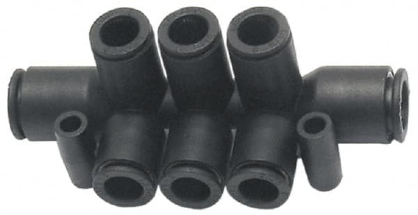 Legris - 3/8 x 1/4" Outside Diam, Nylon Push-to-Connect Tube Double Multiple Tee with Mounting Holes - 290 Max psi, Black - Benchmark Tooling