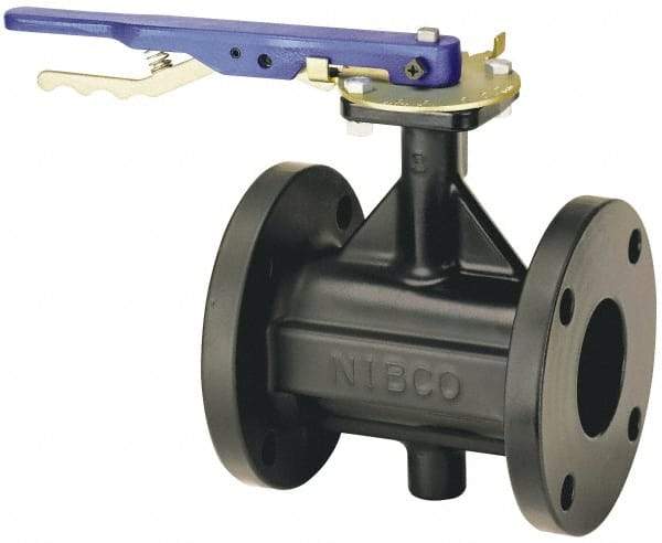 NIBCO - 4" Pipe, Flanged Butterfly Valve - Bare Stem Handle, Cast Iron Body, Polyamide Seat, 200 WOG, EPDM Coated Ductile Iron Disc, Stainless Steel Stem - Benchmark Tooling