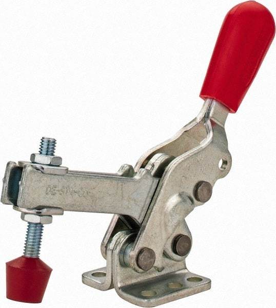 De-Sta-Co - 600 Lb Holding Capacity, Vertical Handle, Manual Hold Down Toggle Clamp - 66° Handle Movement, 75° Bar Opening, U-Bar, Flanged Base, Electro-Plated Zinc, Carbon Steel - Benchmark Tooling