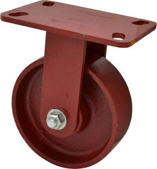 Hamilton - 6" Diam x 2" Wide x 7-3/4" OAH Top Plate Mount Rigid Caster - Cast Iron, 1,400 Lb Capacity, Roller Bearing, 4-1/2 x 6-1/2" Plate - Benchmark Tooling