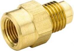 Parker - 1/2" Tube OD, 45° Brass Flared Tube Female Connector - 3/4-14 NPTF, Flare x FNPTF Ends - Benchmark Tooling