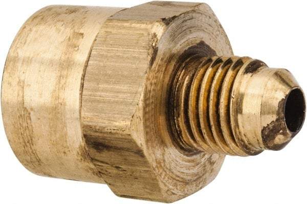 Parker - 1/4" Tube OD, 45° Brass Flared Tube Female Connector - 3/8-18 NPTF, Flare x FNPTF Ends - Benchmark Tooling