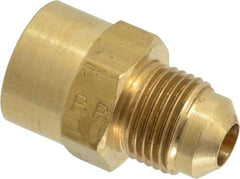 Parker - 3/8" Tube OD, 45° Brass Flared Tube Female Connector - 3/8-18 NPTF, Flare x FNPTF Ends - Benchmark Tooling