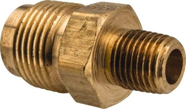 Parker - 5/8" Tube OD, 45° Brass Flared Tube Male Connector - 1/4-18 NPTF, Flare x MNPTF Ends - Benchmark Tooling