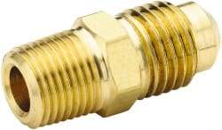 Parker - 3/4" Tube OD, 45° Brass Flared Tube Male Connector - 3/4-14 NPTF, Flare x MNPTF Ends - Benchmark Tooling