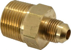 Parker - 3/8" Tube OD, 45° Brass Flared Tube Male Connector - 3/4-14 NPTF, Flare x MNPTF Ends - Benchmark Tooling