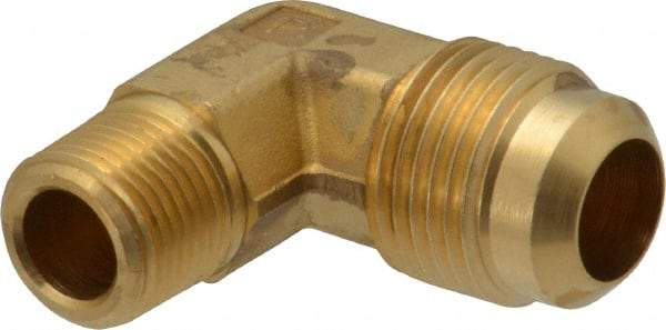 Parker - 5/8" Tube OD, 45° Brass Flared Tube Male Elbow - 3/8-18 NPTF, Flare x MNPTF Ends - Benchmark Tooling