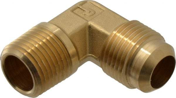 Parker - 5/8" Tube OD, 45° Brass Flared Tube Male Elbow - 1/2-14 NPTF, Flare x MNPTF Ends - Benchmark Tooling