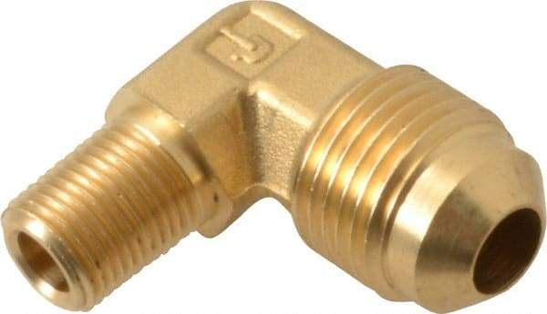 Parker - 3/8" Tube OD, 45° Brass Flared Tube Male Elbow - 1/8-27 NPTF, Flare x MNPTF Ends - Benchmark Tooling