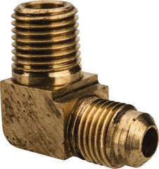 Parker - 5/16" Tube OD, 45° Brass Flared Tube Extended Male Elbow - 1/4-18 NPTF, Flare x MNPTF Ends - Benchmark Tooling