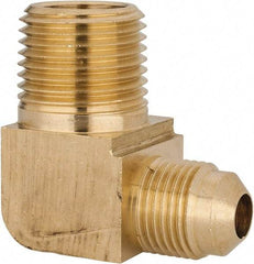 Parker - 3/8" Tube OD, 45° Brass Flared Tube Extended Male Elbow - 1/2-14 NPTF, Flare x MNPTF Ends - Benchmark Tooling