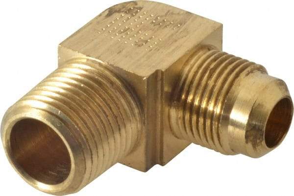 Parker - 1/2" Tube OD, 45° Brass Flared Tube Extended Male Elbow - 1/2-14 NPTF, Flare x MNPTF Ends - Benchmark Tooling