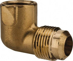 Parker - 5/8" Tube OD, 45° Brass Flared Tube Female Elbow - 1/2-14 NPTF, Flare x FNPTF Ends - Benchmark Tooling