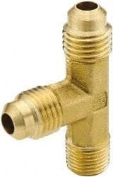 Parker - 5/8" Tube OD, 45° Brass Flared Tube Male Run Tee - 1/2-14 NPTF, Flare x MNPTF Ends - Benchmark Tooling