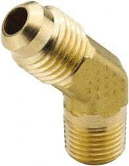 Parker - 3/8" Tube OD, 45° Brass Flared Tube Male 45° Elbow - 3/8-18 NPTF, Flare x MNPTF Ends - Benchmark Tooling