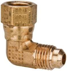 Parker - 3/4" Tube OD, 45° Brass Flared Tube Swivel Nut Elbow - 1-1/16-14 UNF, Flare x Swivel Ends - Benchmark Tooling