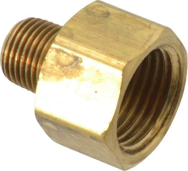 Parker - 3/8" Tube OD, Brass Flared Tube Inverted Male Connector - 1/8-27 NPTF, Flare x MNPTF Ends - Benchmark Tooling