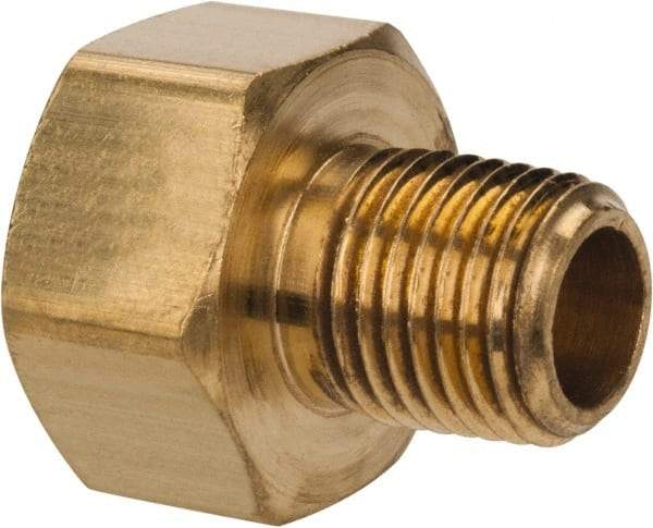 Parker - 1/2" Tube OD, Brass Flared Tube Inverted Male Connector - 1/4-18 NPTF, Flare x MNPTF Ends - Benchmark Tooling