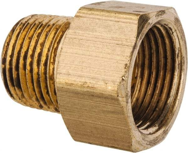 Parker - 1/2" Tube OD, Brass Flared Tube Inverted Male Connector - 3/8-18 NPTF, Flare x MNPTF Ends - Benchmark Tooling