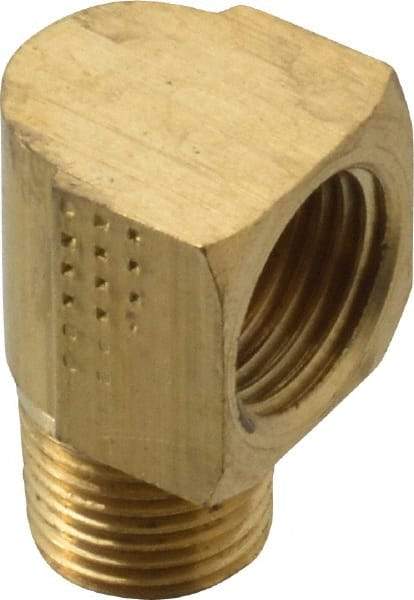 Parker - 1/4" Tube OD, Brass Flared Tube Inverted Male Elbow - 1/8-27 NPTF, Flare x MNPTF Ends - Benchmark Tooling