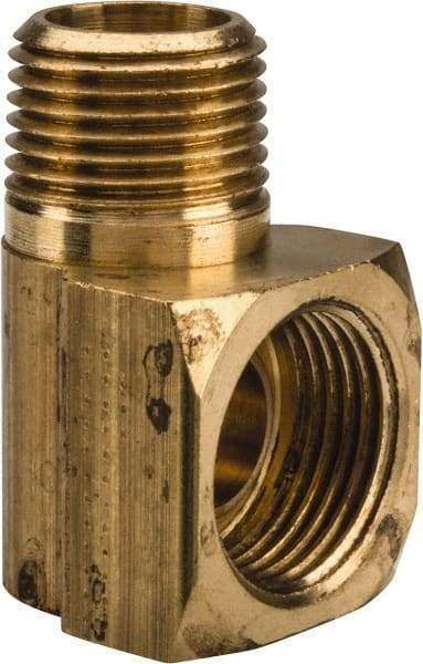 Parker - 1/2" Tube OD, Brass Flared Tube Inverted Male Elbow - 3/8-18 NPTF, Flare x MNPTF Ends - Benchmark Tooling