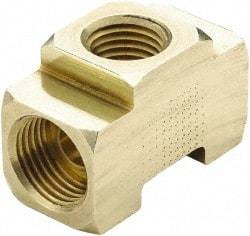 Parker - 3/8" Tube OD, Brass Flared Tube Inverted Female Branch Tee - 1/4-18 NPTF, Flare x FNPTF Ends - Benchmark Tooling