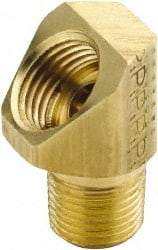 Parker - 3/8" Tube OD, Brass Flared Tube Inverted 45° Elbow - 1/4-18 NPTF, Flare x MNPTF Ends - Benchmark Tooling