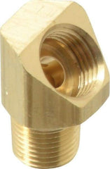 Parker - 1/4" Tube OD, Brass Flared Tube Inverted 45° Elbow - 1/8-27 NPTF, Flare x MNPTF Ends - Benchmark Tooling