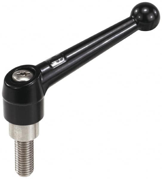 KIPP - #10-24, 13mm Hub Diam, Zinc Die Cast (Stainless Steel Components) Threaded Stud Adjustable Clamping Lever - 0.79" Stud Length, 46mm OAL, 32.5mm High - Benchmark Tooling