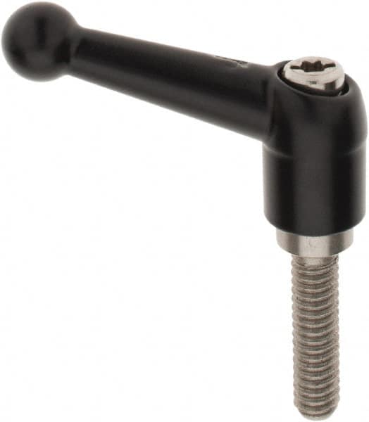 KIPP - 1/4-20, 13mm Hub Diam, Zinc Die Cast (Stainless Steel Components) Threaded Stud Adjustable Clamping Lever - 0.98" Stud Length, 46mm OAL, 32.5mm High - Benchmark Tooling