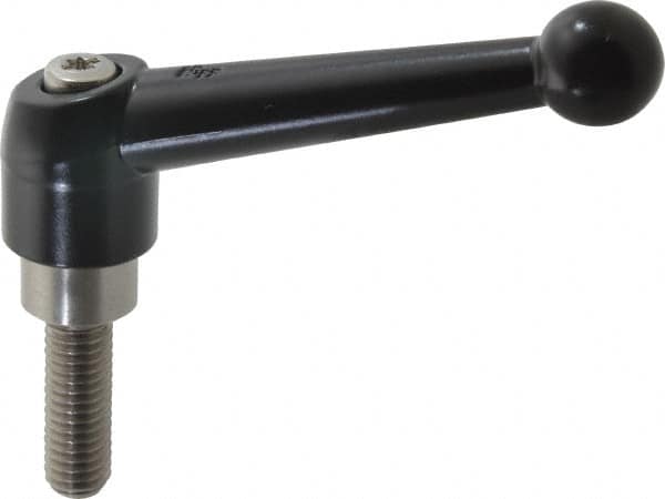 KIPP - 3/8-16, 0.83" Hub Diam, Zinc Die Cast (Stainless Steel Components) Threaded Stud Adjustable Clamping Lever - 1.18" Stud Length, 3.54" OAL, 2.26" High - Benchmark Tooling