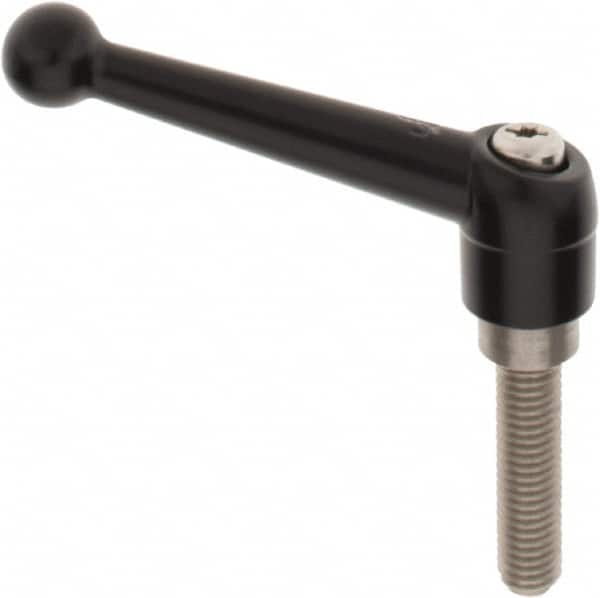 KIPP - 1/2-13, 0.98" Hub Diam, Zinc Die Cast (Stainless Steel Components) Threaded Stud Adjustable Clamping Lever - 1.97" Stud Length, 4-1/4" OAL, 2.64" High - Benchmark Tooling