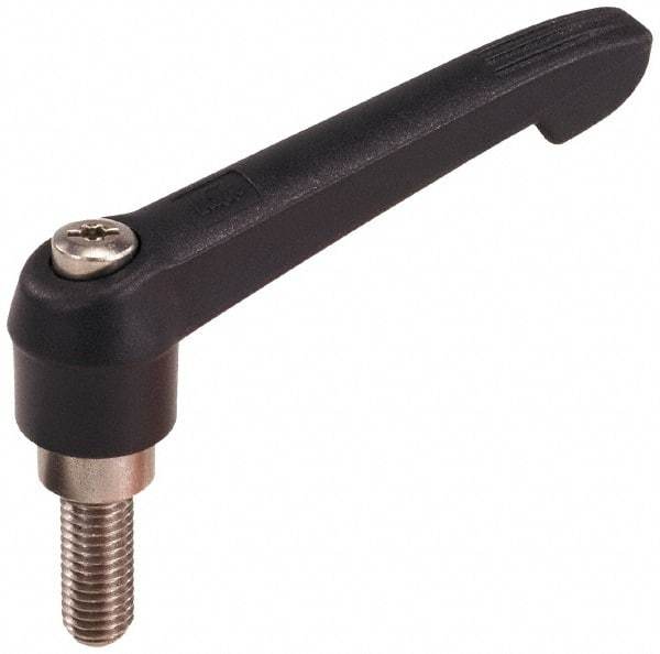 KIPP - 3/8-16, 0.85" Hub Diam, Glass Fiber (Stainless Steel Components) Threaded Stud Adjustable Clamping Lever - 1.18" Stud Length, 3.6" OAL, 2.11" High - Benchmark Tooling