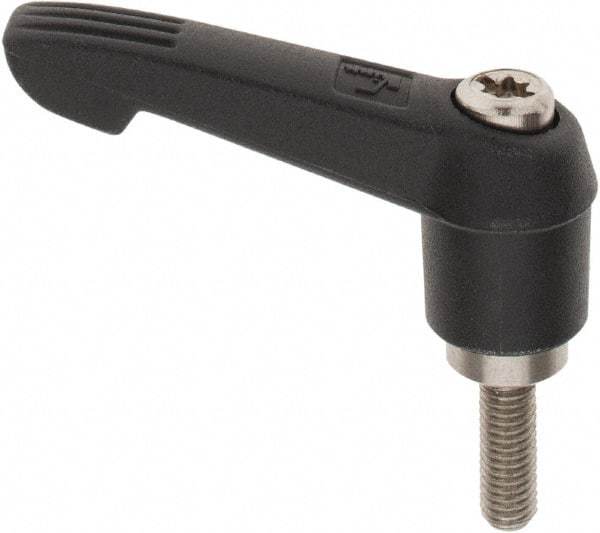 KIPP - M5 x 0.8, 13mm Hub Diam, Glass Fiber (Stainless Steel Components) Metric Threaded Stud Adjustable Clamping Lever - 15mm Stud Length, 47mm OAL, 30mm High - Benchmark Tooling