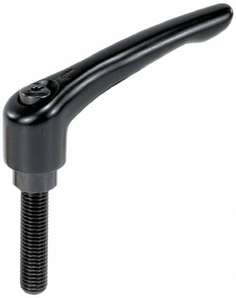 KIPP - M5 x 0.8, 13mm Hub Diam, Zinc Die Cast (Steel Components) Metric Threaded Stud Adjustable Clamping Lever - 10mm Stud Length, 47mm OAL, 31mm High - Benchmark Tooling