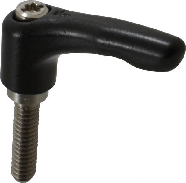 KIPP - 1/4-20, 0.55" Hub Diam, Zinc Die Cast (Stainless Steel Components) Threaded Stud Adjustable Clamping Lever - 0.98" Stud Length, 1.85" OAL, 1.22" High - Benchmark Tooling