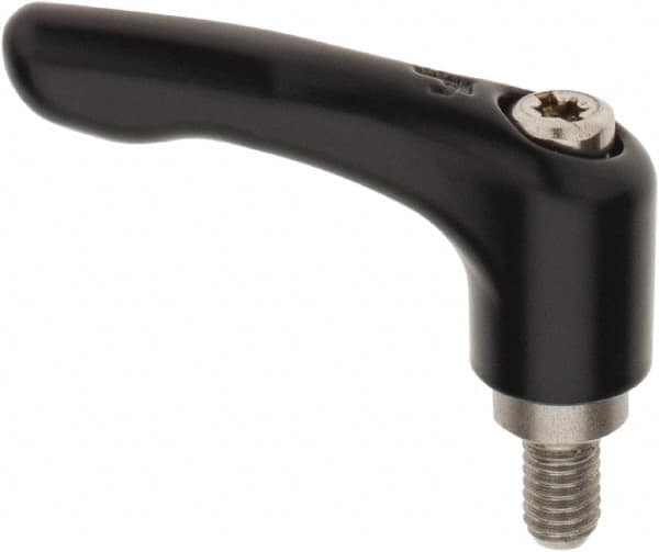 KIPP - M6 x 1.0, 13mm Hub Diam, Zinc Die Cast (Stainless Steel Components) Metric Threaded Stud Adjustable Clamping Lever - 10mm Stud Length, 47mm OAL, 31mm High - Benchmark Tooling