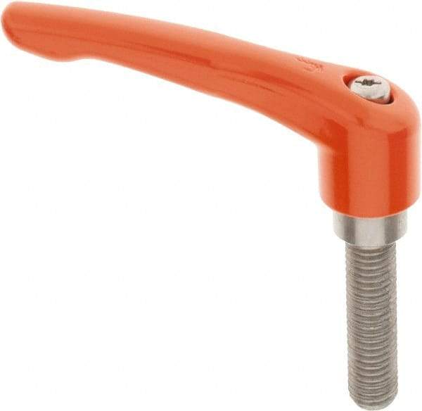 KIPP - 5/8-11, 1.22" Hub Diam, Zinc Die Cast (Stainless Steel Components) Threaded Stud Adjustable Clamping Lever - 2.36" Stud Length, 4.96" OAL, 2.87" High - Benchmark Tooling