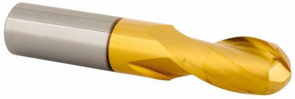 Kennametal - 3/8" Diam, 5/8" LOC, 2 Flute Solid Carbide Ball End Mill - TiN/TiCN/TiN Finish, Single End, 2" OAL, 3/8" Shank Diam, Spiral Flute - Benchmark Tooling