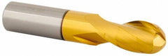 Kennametal - 3/8" Diam, 5/8" LOC, 2 Flute Solid Carbide Ball End Mill - TiN/TiCN/TiN Finish, Single End, 2" OAL, 3/8" Shank Diam, Spiral Flute - Benchmark Tooling