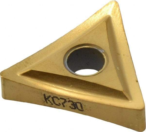 Kennametal - TNMP432 Grade KC730 Carbide Turning Insert - TiN Finish, 60° Triangle, 1/2" Inscr Circle, 3/16" Thick, 1/32" Corner Radius - Benchmark Tooling