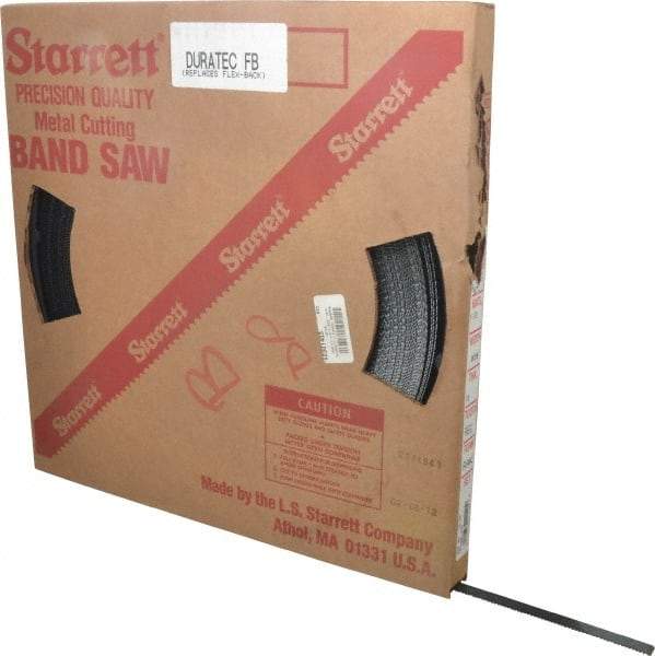 Starrett - 1/2" x 250' x 0.025" Carbon Steel Band Saw Blade Coil Stock - 10 TPI, Toothed Edge, Straight Form, Raker Set, Flexible Back, No Rake Angle, Constant Pitch, Contour Cutting - Benchmark Tooling