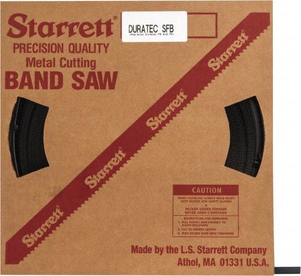 Starrett - 1/2" x 250' x 0.025" Carbon Steel Band Saw Blade Coil Stock - 14 TPI, Toothed Edge, Straight Form, Raker Set, Flexible Back, No Rake Angle, Constant Pitch, Contour Cutting - Benchmark Tooling