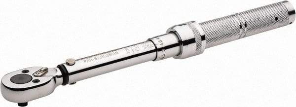 Paramount - 1/4" Drive Micrometer Type Ratchet Head Torque Wrench - 1.7 N/m to 6 N/m Torque, 8" OAL, 1 In/Lb Graduation - Benchmark Tooling