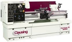 Clausing - 15-3/4" Swing, 50" Between Centers, 230/460 Volt, Triple Phase Engine Lathe - 4MT Taper, 7-1/2 hp, 25 to 2,000 RPM, 2-1/8" Bore Diam, 49" Deep x 51" High x 99" Long - Benchmark Tooling