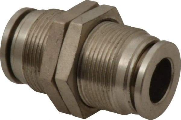 Value Collection - 3/8" Outside Diam, Nickel Plated Brass Push-to-Connect Tube Bulkhead Union - 150 Max psi, Tube to Tube Connection, Brass O-Ring - Benchmark Tooling