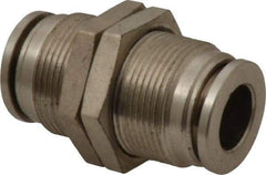 Value Collection - 3/8" Outside Diam, Nickel Plated Brass Push-to-Connect Tube Bulkhead Union - 150 Max psi, Tube to Tube Connection, Brass O-Ring - Benchmark Tooling