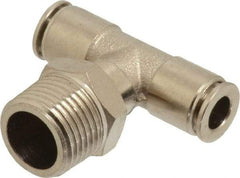 Value Collection - 1/4" Outside Diam, 3/8 NPT, Nickel Plated Brass Push-to-Connect Tube Male Branch Tee - 150 Max psi, Tube to Male NPT Connection, Brass O-Ring - Benchmark Tooling