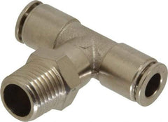 Value Collection - 1/4" Outside Diam, 1/4 NPT, Nickel Plated Brass Push-to-Connect Tube Male Branch Tee - 150 Max psi, Tube to Male NPT Connection, Brass O-Ring - Benchmark Tooling