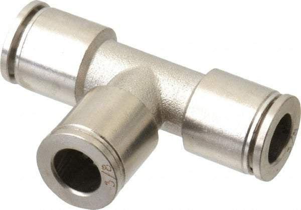 Value Collection - 3/8" Outside Diam, Nickel Plated Brass Push-to-Connect Tube Union Tee - 150 Max psi, Tube to Tube Connection, Brass O-Ring - Benchmark Tooling